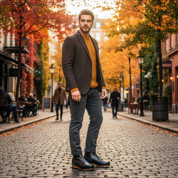 [Schwarz] Louis Herren Clog Stiefel, Herrenclog von woody Schuhe. Clogs mit biegsamer Holzsohle und Holzfußbett. Herrenclogs, Holzclogs kaufen. Clogs online bestellen, Farbe: schwarz