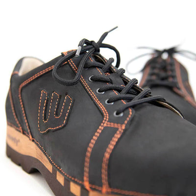 [Nero Bronze] Luca Herren Clog Sneaker mit biegsamer nachhaltiger holzsohle, der bestseller, farbe: nero bronze (schwarz mit bronze nähten), holzclogs woody, woody schuhe, woody shoes, handgemachte holzschuhe aus österreich, kärnten