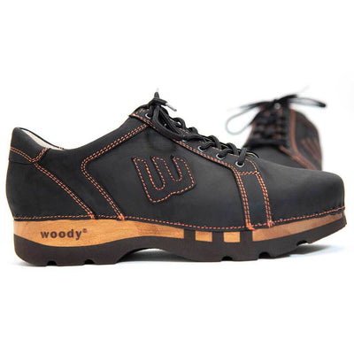[Nero Bronze] Luca Herren Clog Sneaker mit biegsamer nachhaltiger holzsohle, der bestseller, farbe: nero bronze (schwarz mit bronze nähten), holzclogs woody, woody schuhe, woody shoes, handgemachte holzschuhe aus österreich, kärnten