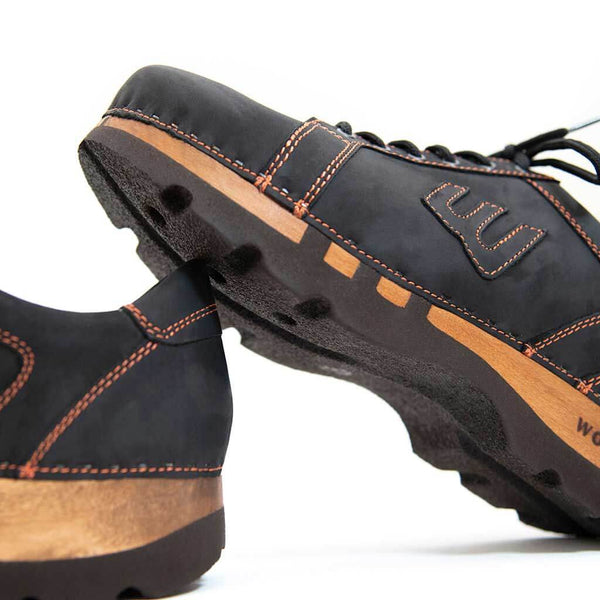 [Nero Bronze] Luca Herren Clog Sneaker mit biegsamer nachhaltiger holzsohle, der bestseller, farbe: nero bronze (schwarz mit bronze nähten), holzclogs woody, woody schuhe, woody shoes, handgemachte holzschuhe aus österreich, kärnten