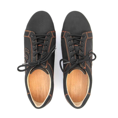 [Nero Bronze] Luca Herren Clog Sneaker mit biegsamer nachhaltiger holzsohle, der bestseller, farbe: nero bronze (schwarz mit bronze nähten), holzclogs woody, woody schuhe, woody shoes, handgemachte holzschuhe aus österreich, kärnten