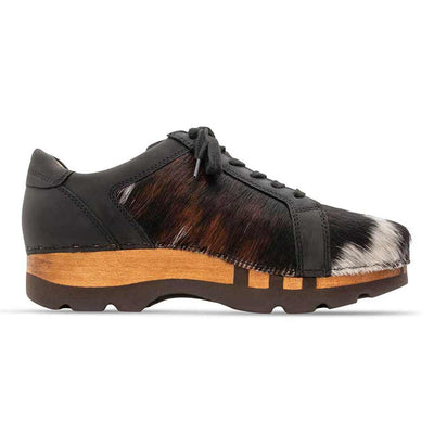 [Fell Natur] Luca Fell Herren Clog Sneaker mit biegsamer nachhaltiger holzsohle und tricolore kuhfell, farbe: fell natur, holzclogs woody, woody schuhe, woody shoes, handgemachte holzschuhe aus österreich, kärnten