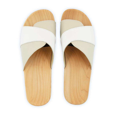[Weiss-Creme] Lucy Damen Clog Pantolette, farbe: weiss-hielo, clogs pantoletten damen mit biegsamer nachhaltiger weidenholzsohle, holzclogs woody, woody schuhe, woody shoes, handgemachte holzschuhe aus österreich, kärnten