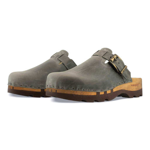 [Bleir] Lukas Clogs Herren mit biegsamer nachhaltiger holzsohle, der bestseller, farbe: bleir (grau), holzclogs woody, woody schuhe, woody shoes, handgemachte holzschuhe aus österreich, kärnten
