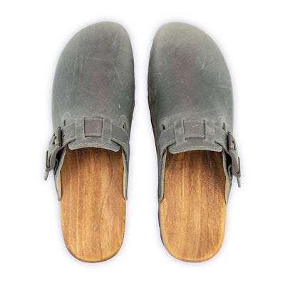 [Bleir] Lukas Clogs Herren mit biegsamer nachhaltiger holzsohle, der bestseller, farbe: bleir (grau), holzclogs woody, woody schuhe, woody shoes, handgemachte holzschuhe aus österreich, kärnten