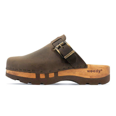 [Caffe] Lukas Clogs Herren mit biegsamer nachhaltiger holzsohle, der bestseller, farbe: caffe-braun, holzclogs woody, woody schuhe, woody shoes, handgemachte holzschuhe aus österreich, kärnten