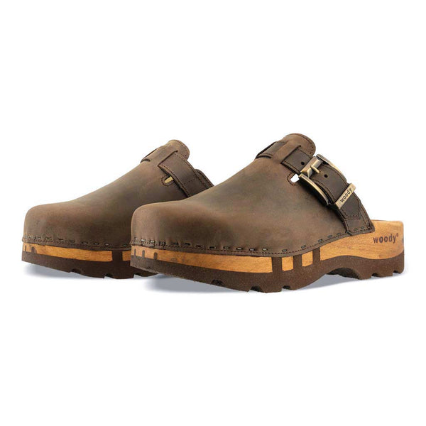 [Caffe] Lukas Clogs Herren mit biegsamer nachhaltiger holzsohle, der bestseller, farbe: caffe-braun, holzclogs woody, woody schuhe, woody shoes, handgemachte holzschuhe aus österreich, kärnten