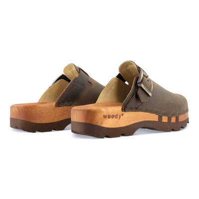[Caffe] Lukas Clogs Herren mit biegsamer nachhaltiger holzsohle, der bestseller, farbe: caffe-braun, holzclogs woody, woody schuhe, woody shoes, handgemachte holzschuhe aus österreich, kärnten