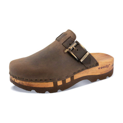[Caffe] Lukas Clogs Herren mit biegsamer nachhaltiger holzsohle, der bestseller, farbe: caffe-braun, holzclogs woody, woody schuhe, woody shoes, handgemachte holzschuhe aus österreich, kärnten