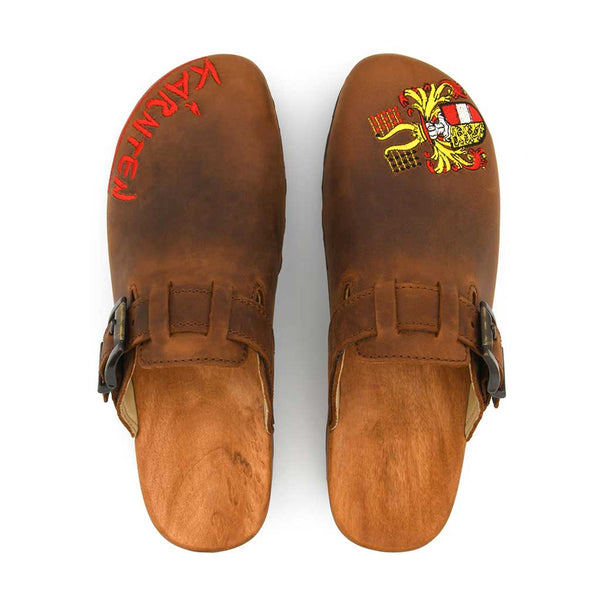 [Tabacco] Lukas Kärnten Herren Clog mit stick und biegsamer nachhaltiger holzsohle, der bestseller, farbe: tabacco-braun, holzclogs woody, woody schuhe, woody shoes, handgemachte holzschuhe aus österreich, kärnten