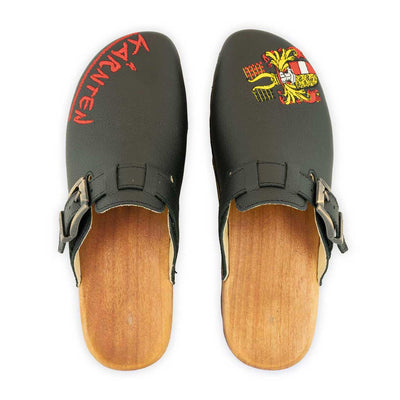 [Schwarz] Lukas Kärnten Herren Clog mit stick und biegsamer nachhaltiger holzsohle, der bestseller, farbe: schwarz, holzclogs woody, woody schuhe, woody shoes, handgemachte holzschuhe aus österreich, kärnten