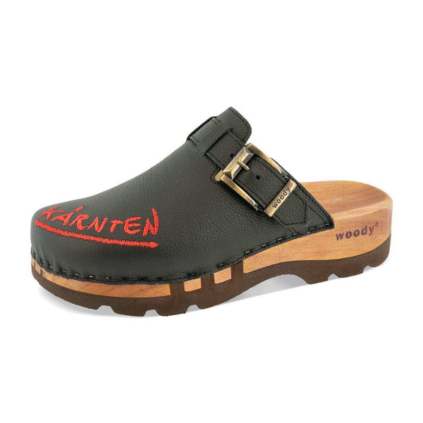 [Schwarz] Lukas Kärnten Herren Clog mit stick und biegsamer nachhaltiger holzsohle, der bestseller, farbe: schwarz, holzclogs woody, woody schuhe, woody shoes, handgemachte holzschuhe aus österreich, kärnten