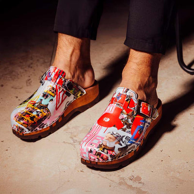 [Kaiser Franz Joseph] Lukas Clogs Herren mit biegsamer nachhaltiger holzsohle, der bestseller, farbe: kaiser franz joseph (multicolor), holzclogs woody, woody schuhe, woody shoes, handgemachte holzschuhe aus österreich, kärnten