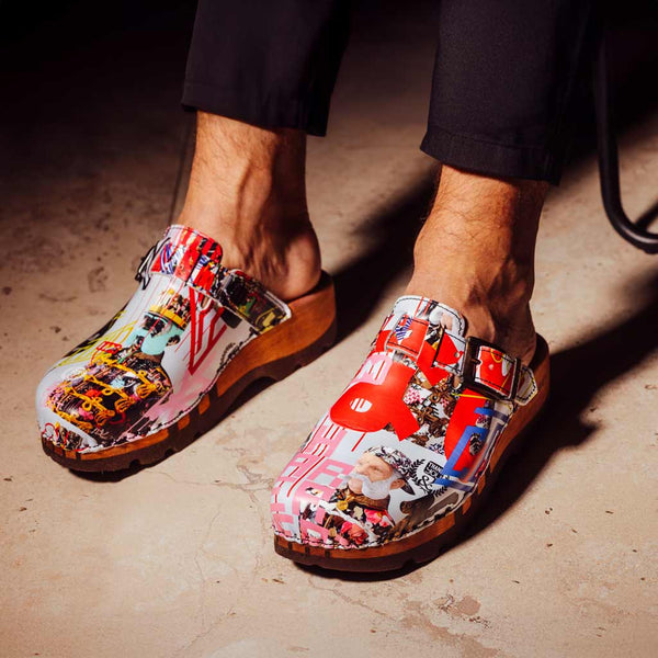 [Kaiser Franz Joseph] Lukas Clogs Herren mit biegsamer nachhaltiger holzsohle, der bestseller, farbe: kaiser franz joseph (multicolor), holzclogs woody, woody schuhe, woody shoes, handgemachte holzschuhe aus österreich, kärnten