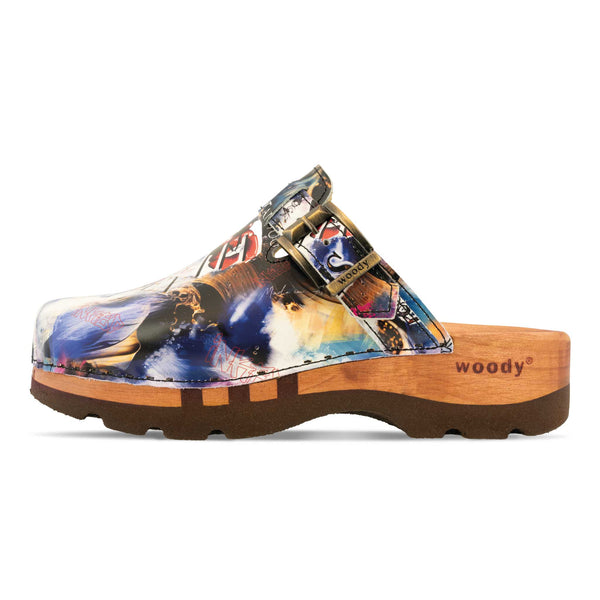 [Sex & Rock'n'Roll] Lukas Clogs Herren mit biegsamer nachhaltiger holzsohle, der bestseller, farbe: sex & rock'n'roll (multicolor), holzclogs woody, woody schuhe, woody shoes, handgemachte holzschuhe aus österreich, kärnten
