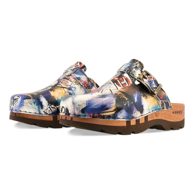 [Sex & Rock'n'Roll] Lukas Clogs Herren mit biegsamer nachhaltiger holzsohle, der bestseller, farbe: sex & rock'n'roll (multicolor), holzclogs woody, woody schuhe, woody shoes, handgemachte holzschuhe aus österreich, kärnten