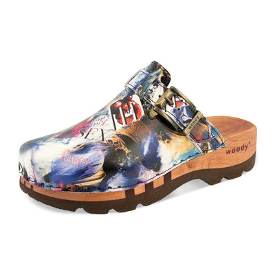 [Sex & Rock'n'Roll] Lukas Clogs Herren mit biegsamer nachhaltiger holzsohle, der bestseller, farbe: sex & rock'n'roll (multicolor), holzclogs woody, woody schuhe, woody shoes, handgemachte holzschuhe aus österreich, kärnten