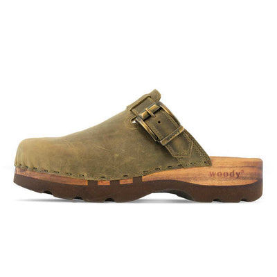 [Olivia] Lukas Clogs Herren mit biegsamer nachhaltiger holzsohle, der bestseller, farbe: olivia (grün), holzclogs woody, woody schuhe, woody shoes, handgemachte holzschuhe aus österreich, kärnten
