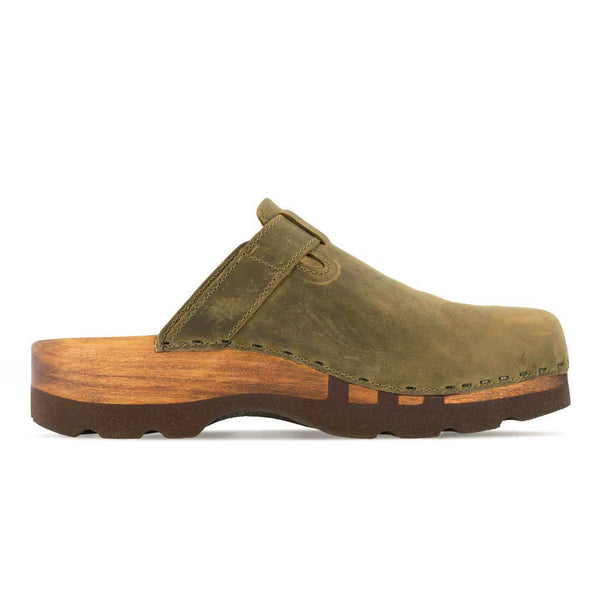 [Olivia] Lukas Clogs Herren mit biegsamer nachhaltiger holzsohle, der bestseller, farbe: olivia (grün), holzclogs woody, woody schuhe, woody shoes, handgemachte holzschuhe aus österreich, kärnten