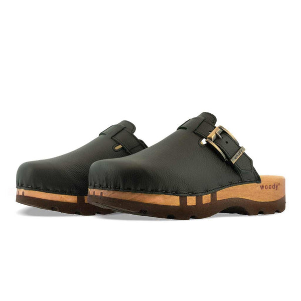 [Schwarz] Lukas Clogs Herren mit biegsamer nachhaltiger holzsohle, der bestseller, farbe: schwarz, holzclogs woody, woody schuhe, woody shoes, handgemachte holzschuhe aus österreich, kärnten