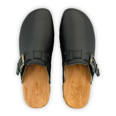 [Schwarz] Lukas Clogs Herren mit biegsamer nachhaltiger holzsohle, der bestseller, farbe: schwarz, holzclogs woody, woody schuhe, woody shoes, handgemachte holzschuhe aus österreich, kärnten