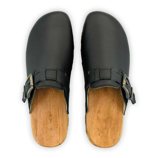 [Schwarz] Lukas Clogs Herren mit biegsamer nachhaltiger holzsohle, der bestseller, farbe: schwarz, holzclogs woody, woody schuhe, woody shoes, handgemachte holzschuhe aus österreich, kärnten