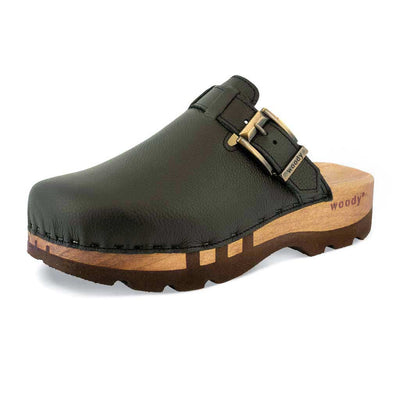 [Schwarz] Lukas Clogs Herren mit biegsamer nachhaltiger holzsohle, der bestseller, farbe: schwarz, holzclogs woody, woody schuhe, woody shoes, handgemachte holzschuhe aus österreich, kärnten