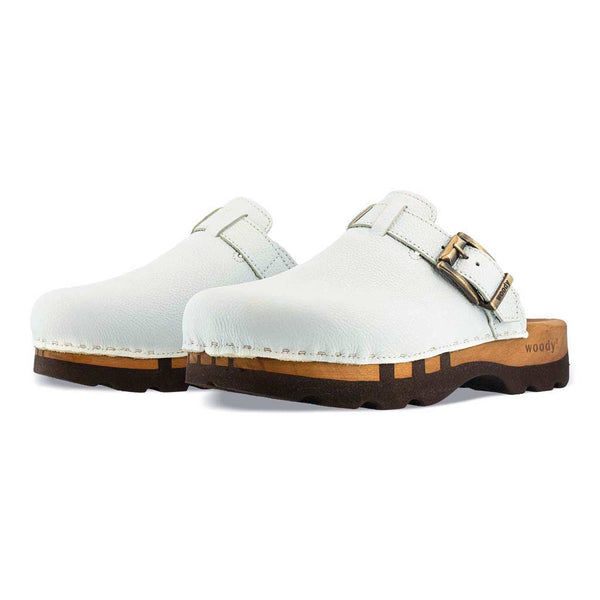 [Weiss] Lukas Clogs Herren mit biegsamer nachhaltiger holzsohle, der bestseller, farbe: weiss, holzclogs woody, woody schuhe, woody shoes, handgemachte holzschuhe aus österreich, kärnten