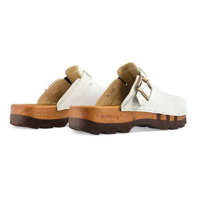 [Weiss] Lukas Clogs Herren mit biegsamer nachhaltiger holzsohle, der bestseller, farbe: weiss, holzclogs woody, woody schuhe, woody shoes, handgemachte holzschuhe aus österreich, kärnten