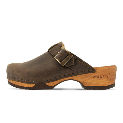 [Caffe] Manu Damen Clog woody Schuhe, Damen Clogs Leder, klassische Clogs für Damen Leder manu, clogs damen mit biegsamer nachhaltiger holzsohle, der bestseller, farbe: caffe (braun), holzclogs woody, woody schuhe, woody shoes, handgemachte holzschuhe aus österreich, kärnten