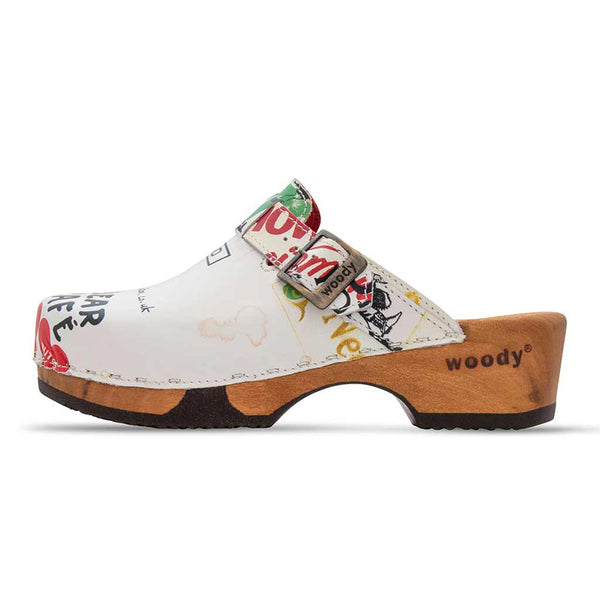 [Showtime] Manu Damen Clog mit biegsamer nachhaltiger holzsohle, der bestseller, holzclogs woody, woody schuhe, woody shoes, handgemachte holzschuhe aus österreich, kärnten, farbe: showtime (multicolor)