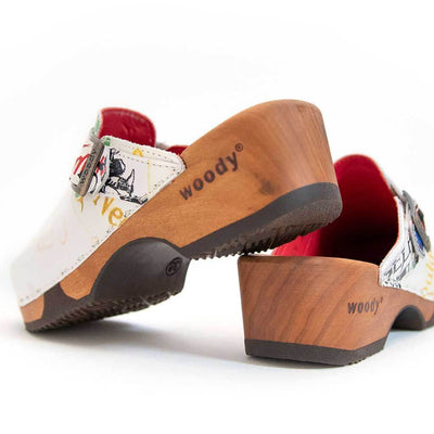 [Showtime] Manu Damen Clog mit biegsamer nachhaltiger holzsohle, der bestseller, holzclogs woody, woody schuhe, woody shoes, handgemachte holzschuhe aus österreich, kärnten, farbe: showtime (multicolor)
