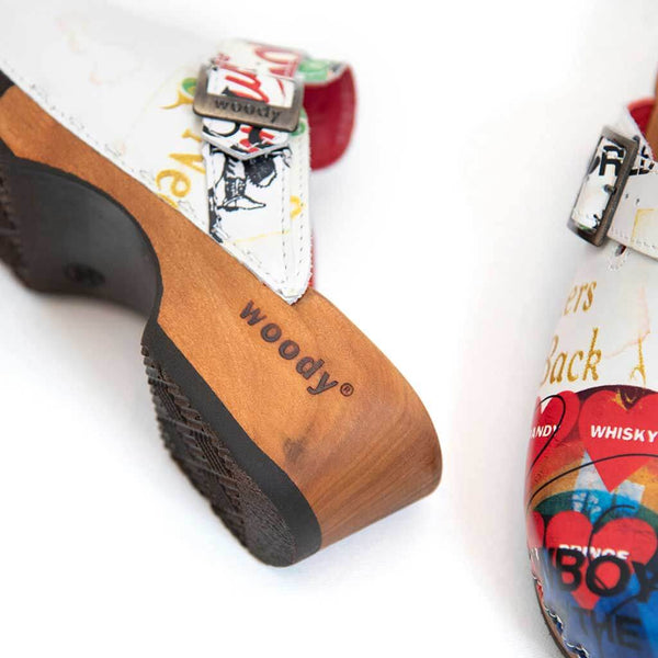[Showtime] Manu Damen Clog mit biegsamer nachhaltiger holzsohle, der bestseller, holzclogs woody, woody schuhe, woody shoes, handgemachte holzschuhe aus österreich, kärnten, farbe: showtime (multicolor)