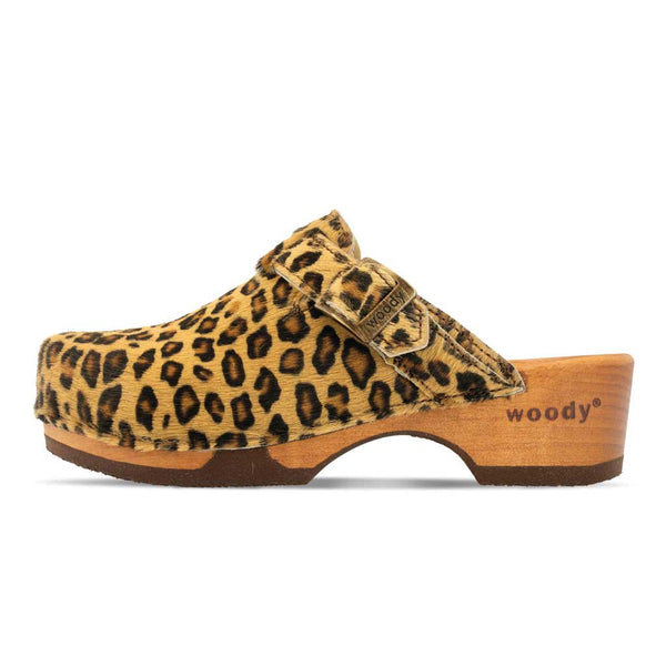 [Leopard] Manu Fell Damen Clog, fellclogs, clogs damen mit biegsamer nachhaltiger holzsohle, der bestseller, farbe: leopard (animal print), holzclogs woody, woody schuhe, woody shoes, handgemachte holzschuhe aus österreich, kärnten