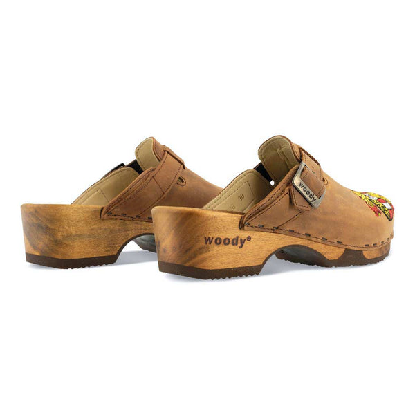 [Tabacco] Manu Kärnten Damen Clog mit stick und biegsamer nachhaltiger holzsohle, der bestseller, farbe: tabacco-braun, holzclogs woody, woody schuhe, woody shoes, handgemachte holzschuhe aus österreich, kärnten