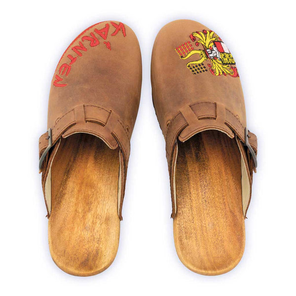 [Tabacco] Manu Kärnten Damen Clog mit stick und biegsamer nachhaltiger holzsohle, der bestseller, farbe: tabacco-braun, holzclogs woody, woody schuhe, woody shoes, handgemachte holzschuhe aus österreich, kärnten