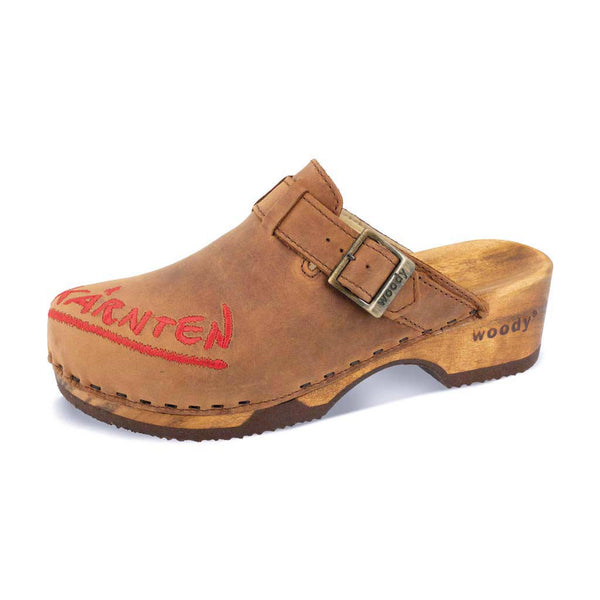 [Tabacco] Manu Kärnten Damen Clog mit stick und biegsamer nachhaltiger holzsohle, der bestseller, farbe: tabacco-braun, holzclogs woody, woody schuhe, woody shoes, handgemachte holzschuhe aus österreich, kärnten