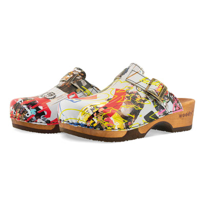 [Kaiser Franz Joseph] Manu Damen Clog mit biegsamer nachhaltiger holzsohle, der bestseller, farbe: kaiser franz joseph (multicolor), holzclogs woody, woody schuhe, woody shoes, handgemachte holzschuhe aus österreich, kärnten