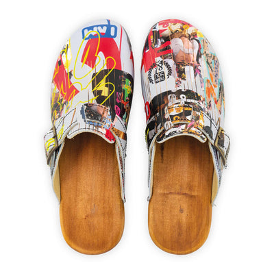 [Kaiser Franz Joseph] Manu Damen Clog mit biegsamer nachhaltiger holzsohle, der bestseller, farbe: kaiser franz joseph (multicolor), holzclogs woody, woody schuhe, woody shoes, handgemachte holzschuhe aus österreich, kärnten
