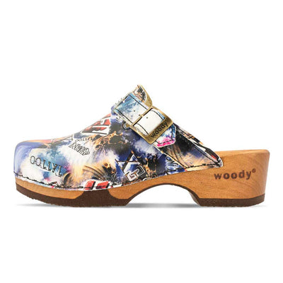 [Sex & Rock'n'Roll] Manu Damen Clog mit biegsamer nachhaltiger holzsohle, der bestseller, farbe: sex & rock'n'roll (multicolor), holzclogs woody, woody schuhe, woody shoes, handgemachte holzschuhe aus österreich, kärnten