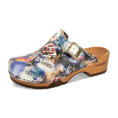 [Sex & Rock'n'Roll] Manu Damen Clog mit biegsamer nachhaltiger holzsohle, der bestseller, farbe: sex & rock'n'roll (multicolor), holzclogs woody, woody schuhe, woody shoes, handgemachte holzschuhe aus österreich, kärnten