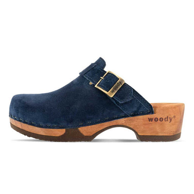[Navy] Manu Damen Clog mit biegsamer nachhaltiger holzsohle, der bestseller, farbe: avion-blau, holzclogs woody, woody schuhe, woody shoes, handgemachte holzschuhe aus österreich, kärnten