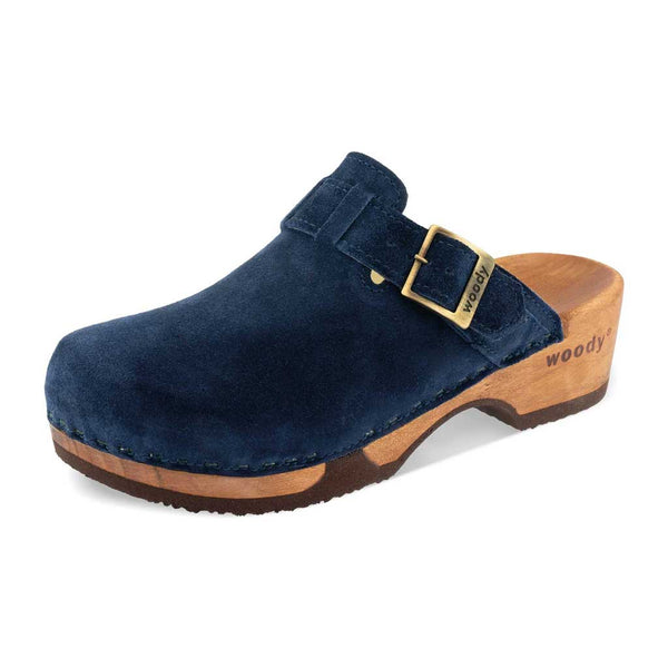 [Navy] Manu Damen Clog mit biegsamer nachhaltiger holzsohle, der bestseller, farbe: avion-blau, holzclogs woody, woody schuhe, woody shoes, handgemachte holzschuhe aus österreich, kärnten