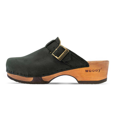 [Nero] Manu Damen Clog mit biegsamer nachhaltiger holzsohle, der bestseller, farbe: nero-schwarz, holzclogs woody, woody schuhe, woody shoes, handgemachte holzschuhe aus österreich, kärnten
