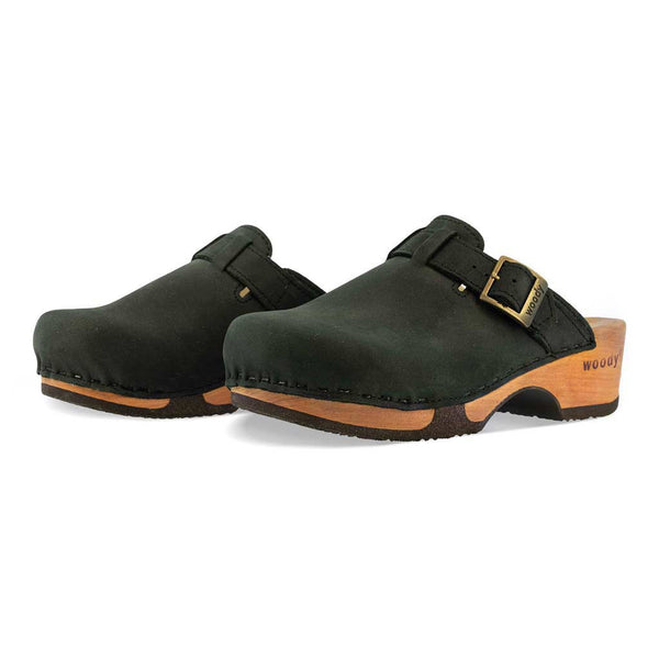 [Nero] Manu Damen Clog mit biegsamer nachhaltiger holzsohle, der bestseller, farbe: nero-schwarz, holzclogs woody, woody schuhe, woody shoes, handgemachte holzschuhe aus österreich, kärnten