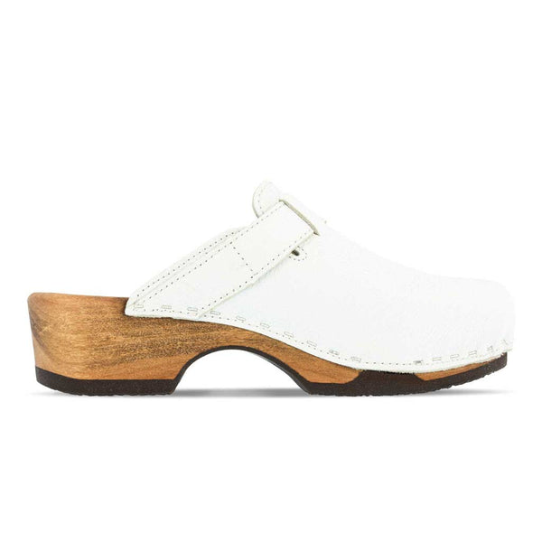 [Weiss] Manu Damen Clog mit biegsamer nachhaltiger holzsohle, der bestseller, farbe: weiss, holzclogs woody, woody schuhe, woody shoes, handgemachte holzschuhe aus österreich, kärnten