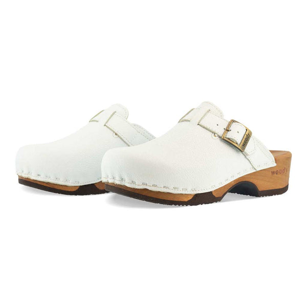 [Weiss] Manu Damen Clog mit biegsamer nachhaltiger holzsohle, der bestseller, farbe: weiss, holzclogs woody, woody schuhe, woody shoes, handgemachte holzschuhe aus österreich, kärnten