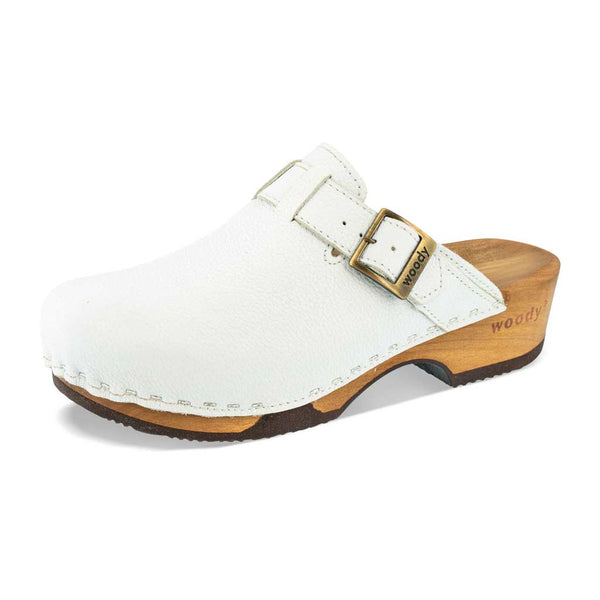 [Weiss] Manu Damen Clog mit biegsamer nachhaltiger holzsohle, der bestseller, farbe: weiss, holzclogs woody, woody schuhe, woody shoes, handgemachte holzschuhe aus österreich, kärnten