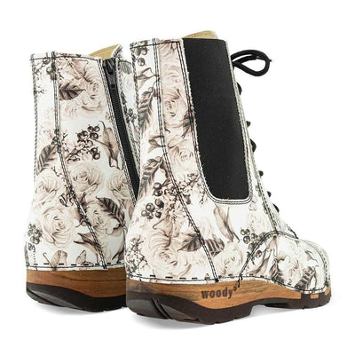 [Rose Bianco] Mara Damen Clog Stiefelette woody, farbe: roses blanco (weiss mit rosendruck schwarz)