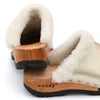 [Gold] Marie gefütterter Damen Clog, gefütterte Pantoletten. Holzclogs mit beigsamer Holz Sohle kaufen marie, gefütterter damen clog mit biegsamer nachhaltiger holzsohle, lammfellfutter und kragen, farbe: gold, holzclogs woody, woody schuhe, woody shoes, handgemachte holzschuhe aus österreich, kärnten